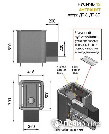 Печь для бани Везувий Русичъ Антрацит 12 (ДТ-3С) в Нижневартовске